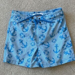 Blue Anchor Print Kids Swim Shorts